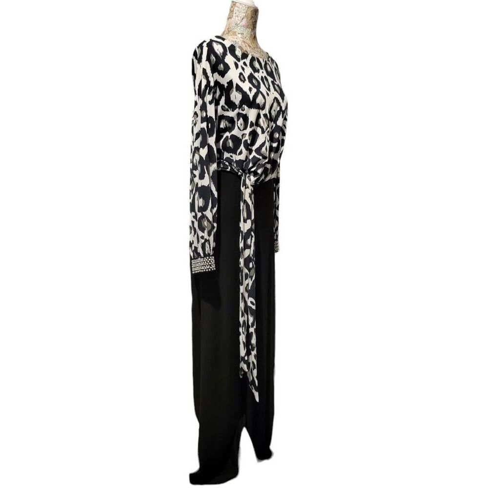 MSK Black & White Rhinestone Pearl Cuffs Pants Jumpsuit - Picture 5 of 11